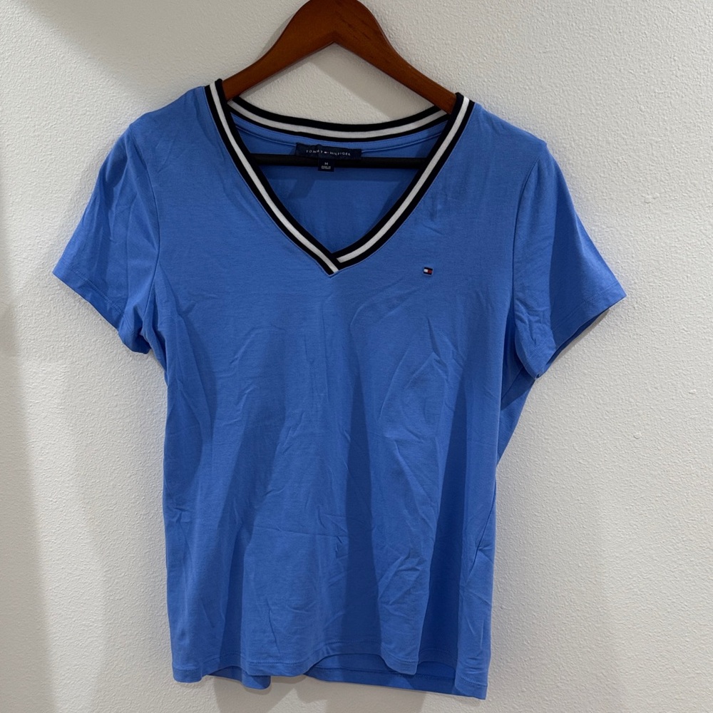 Tommy Hilfiger Women's Blue V-Neck Tee